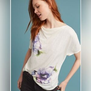 Anthropologie T.la calpernia cream floral cowl neck top women’s size medium